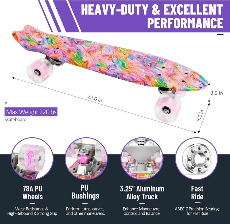 BELEEV 22 inch Skateboards for Kids, Cruiser Skateboard for Beginners Girls Boys Teens Adults, Mini Skateboards Classic Complete Skate Board with Skate T-Tool, Max Load 220 LBS - Image 3